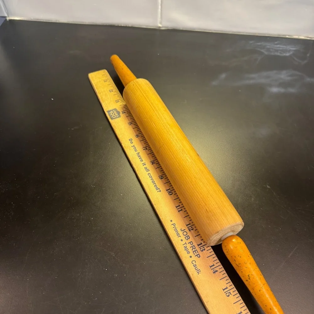 Vintage Rolling Pin Kitchen Tool Tan Orange Wood Farmhouse Rustic Decor 17in